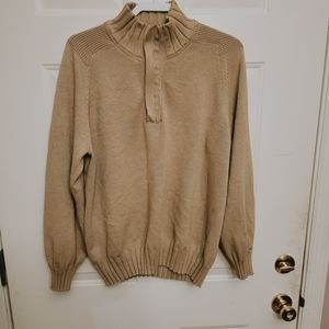 Tommy Hilfiger Mens Knit Sweater With Mock Coller, Tan Size L